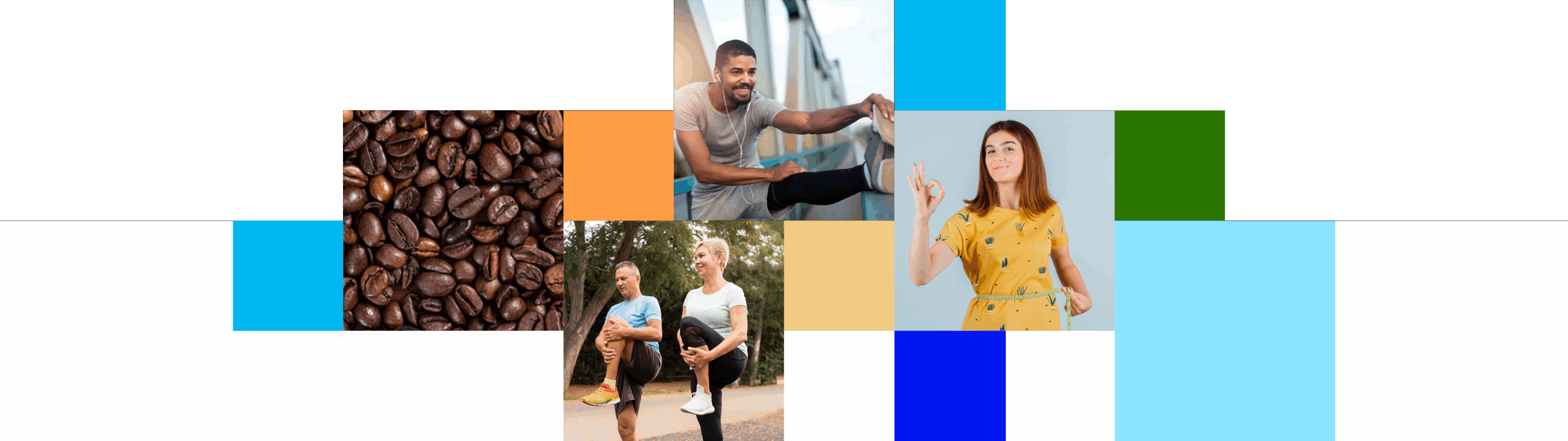 Weight management collage with coffee and people enjoying an active lifestyle