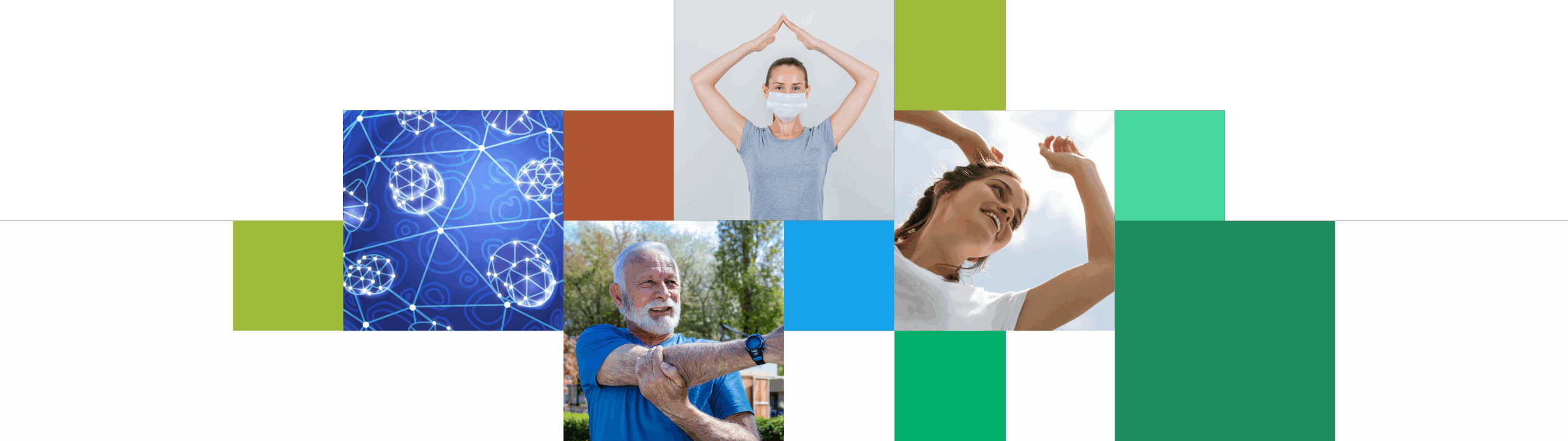 Immune health and wellbeing collage with people staying active